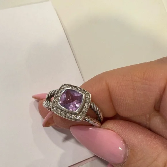 💜 David Yurman Petite Albion Ring Amethyst and Diamonds Size 8 💜 - Picture 5 of 8